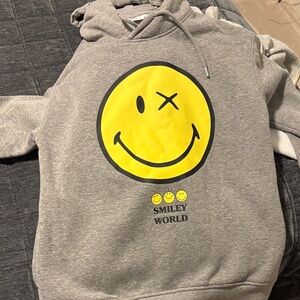 Gray Hoodie with Yellow Smiley Face